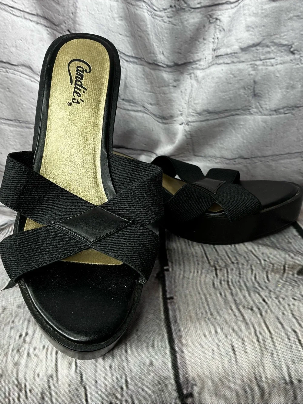 Vtg y2k Candies 90s Grunge Mall Goth Criss Cross Platform Wavy Wedge Sandals 7
